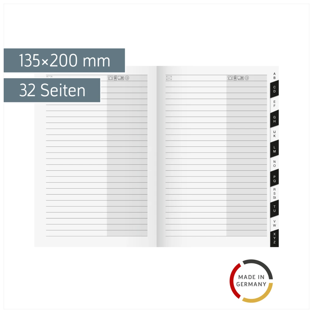 Adress-Registerheft | 135×200 mm, Karton, weiß