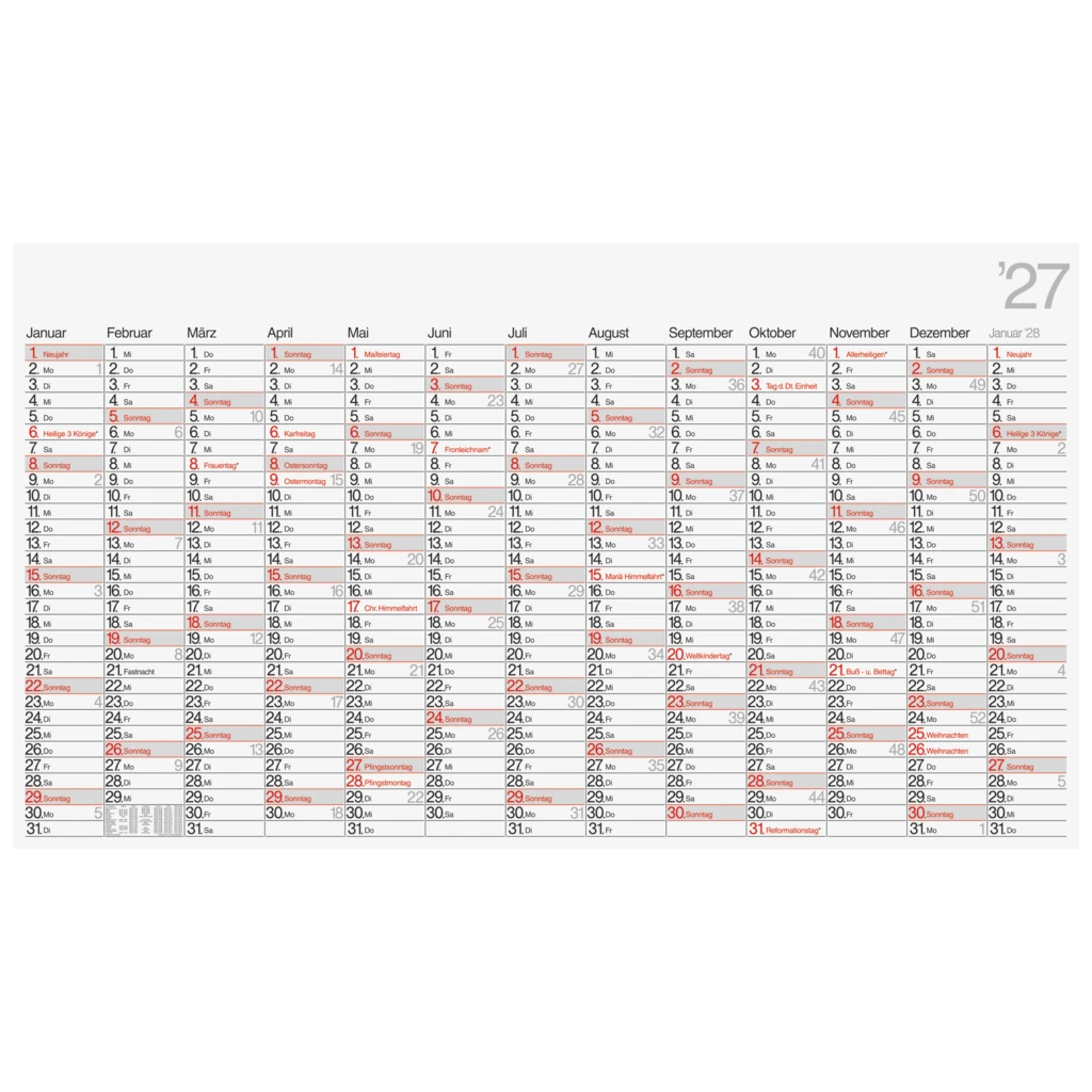 Plakatkalender Mod. 701 00 2027 | 1390×790 mm