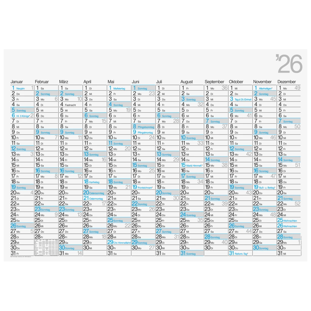 Plakatkalender Mod. 701 02 2026 | 980×680 mm