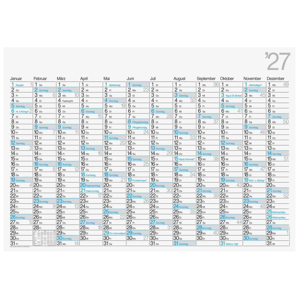 Plakatkalender Mod. 701 02 2027 | 98×68 cm
