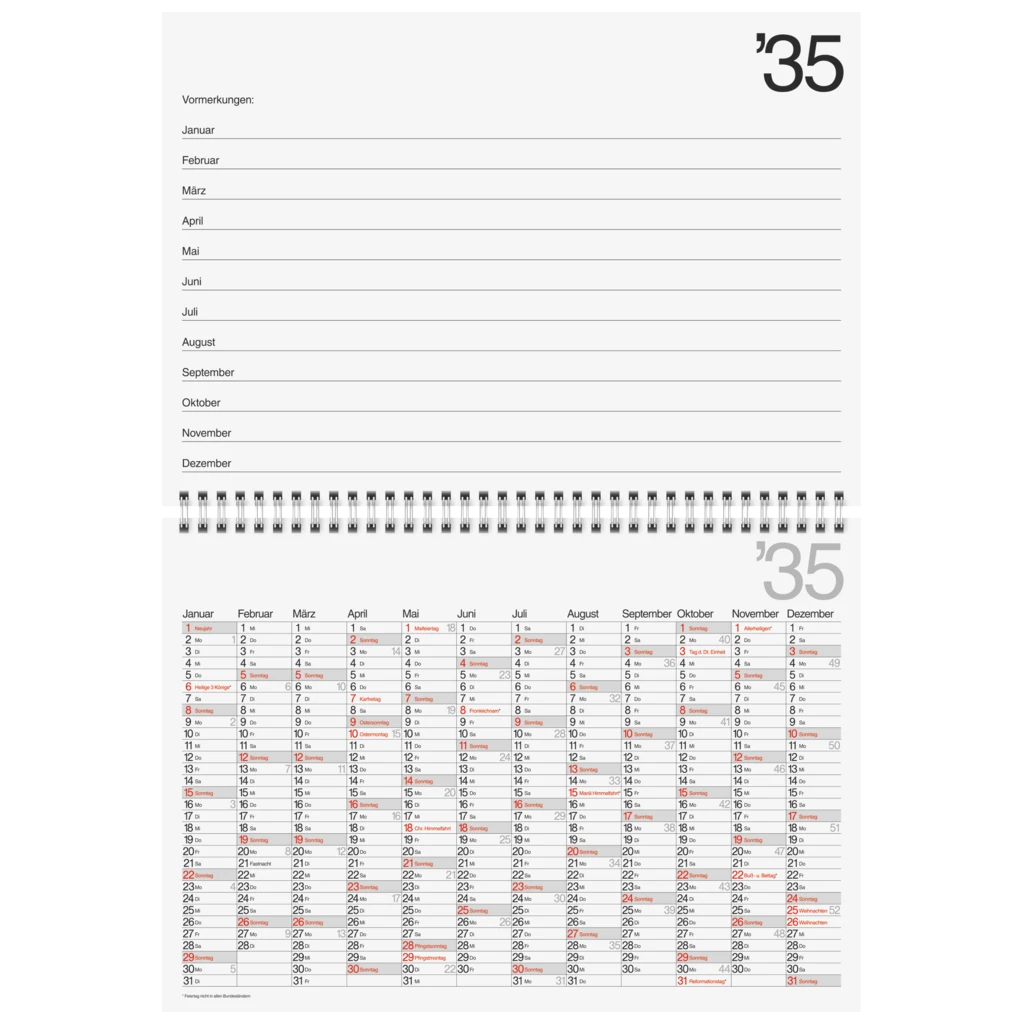 Zehnjahres-Kalender 2026-2035 A4 quer | 297×210 mm