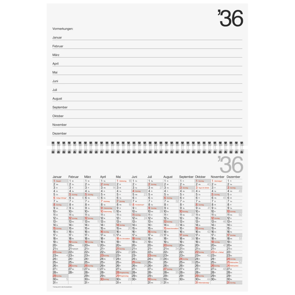 Zehnjahres-Kalender 2027-2036 A4 quer | 297×210 mm