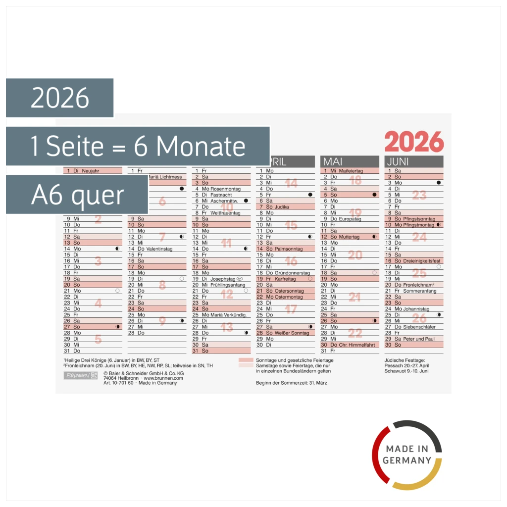 Tafelkalender 2026 | A6 quer
