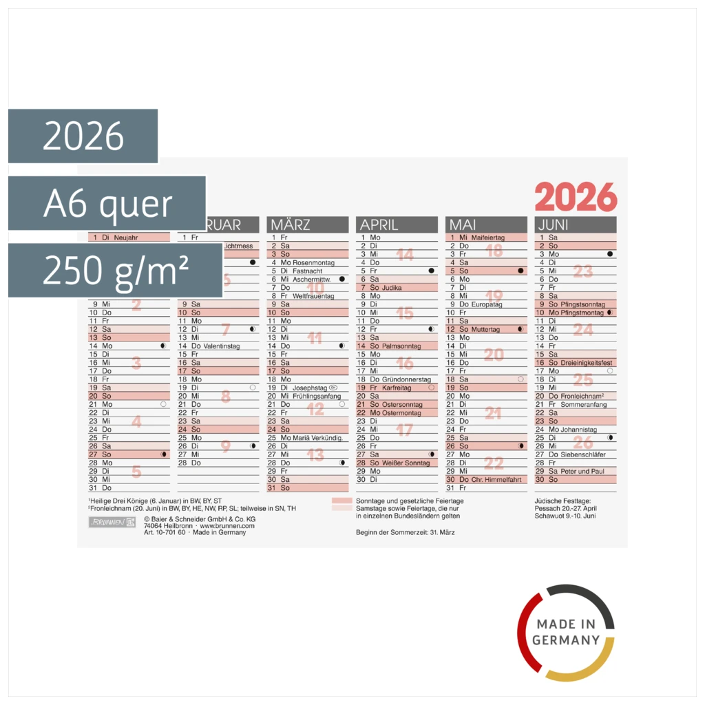Tafelkalender 2026 | A6 quer