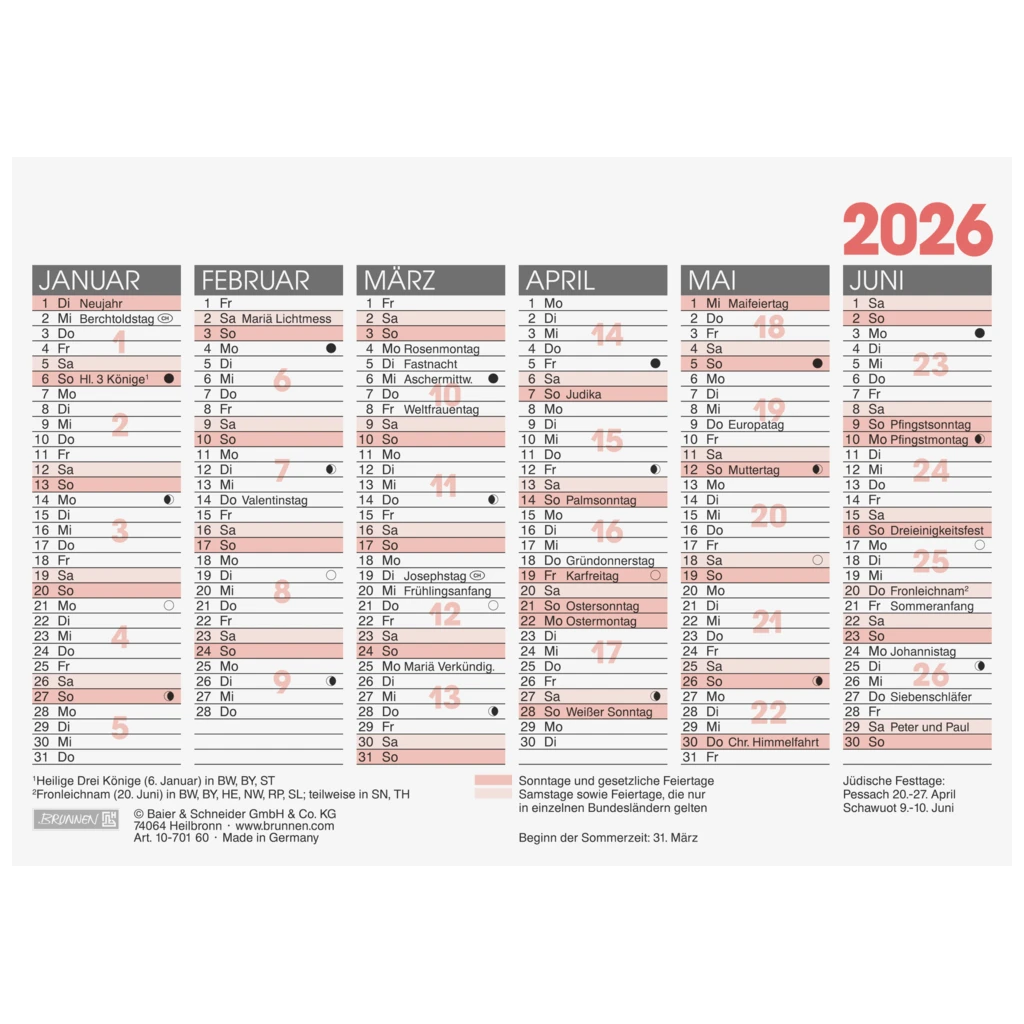 Tafelkalender 2026 | A6 quer