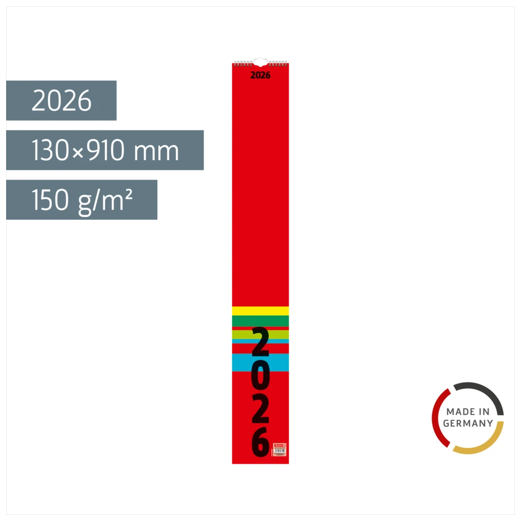 Streifenkalender 2026 | 130×910 mm, rot