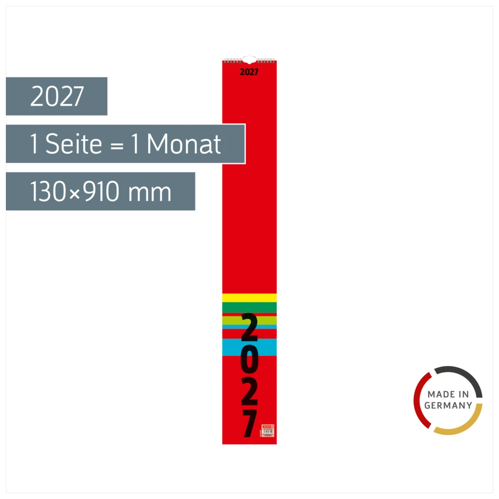 Streifenkalender 2027 | 130×910 mm, rot