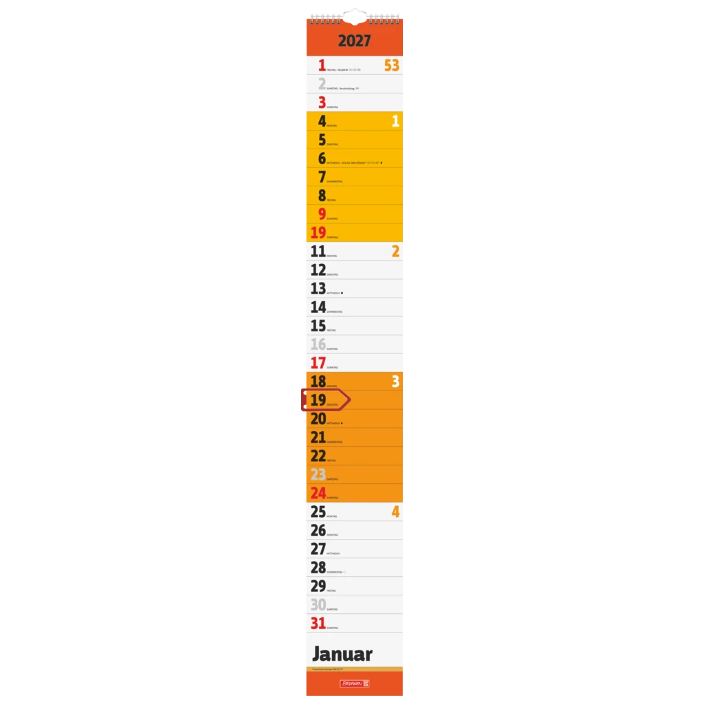 Streifenkalender 2027 | 13×91 cm, rot