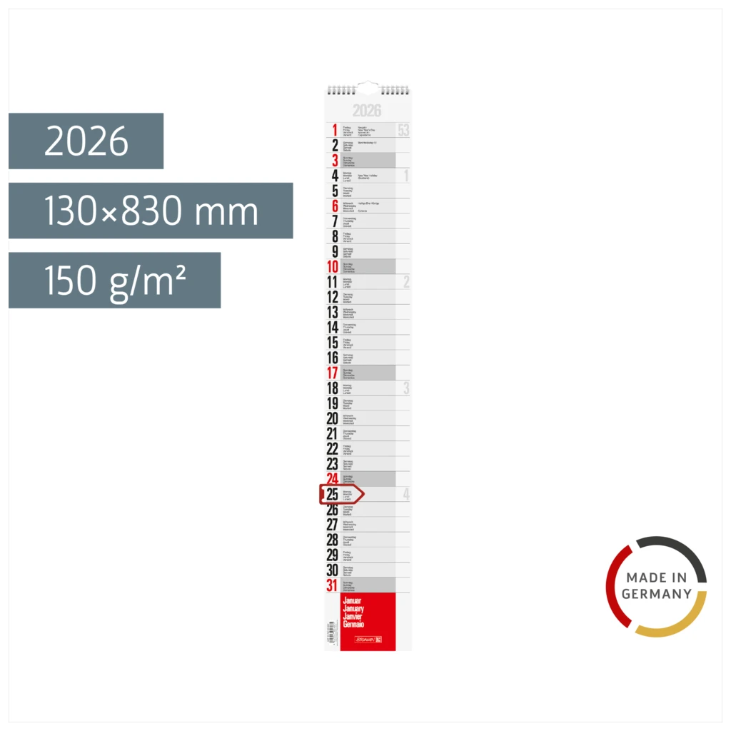 Streifenkalender 2026 | 130×830 mm
