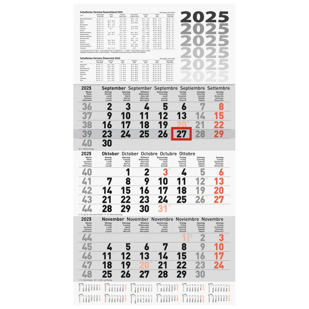 3-Monatskalender '25 | grau, 300×560 mm