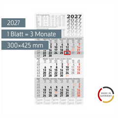 3-Monatskalender 2027 | grau, 300×560 mm