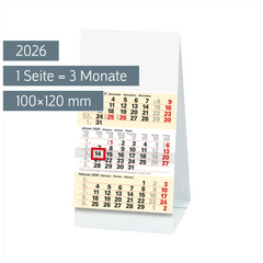 3-Monats-Tischkalender 2026 | 100×120 mm, weiß/hellgelb