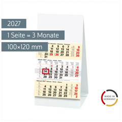 3-Monats-Tischkalender 2027 | 100×120 mm, weiß/hellgelb