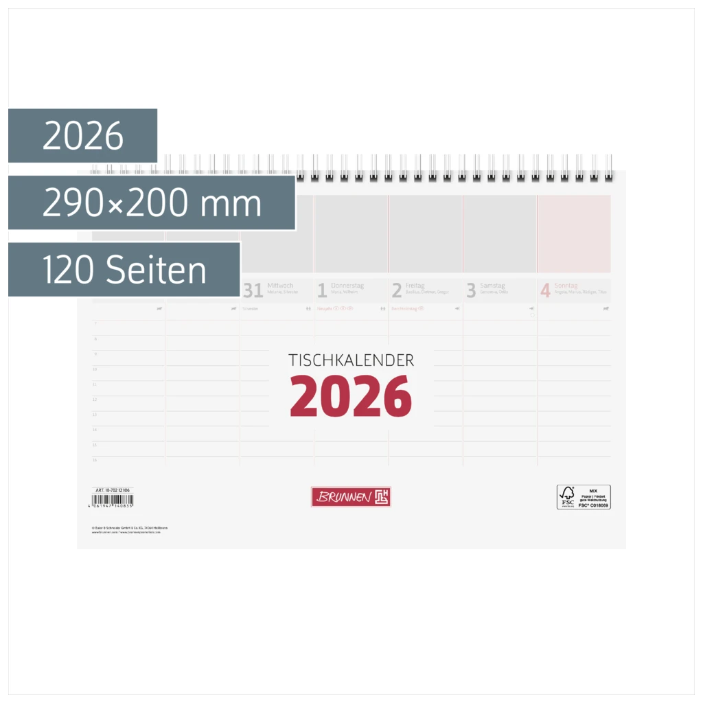 Tischkalender 2026 | 290×200 mm, weiß