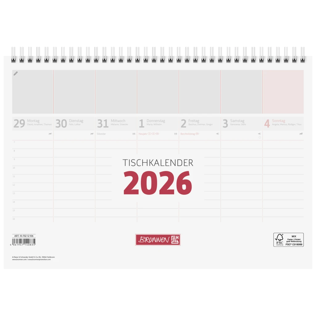 Tischkalender 2026 | 290×200 mm, weiß