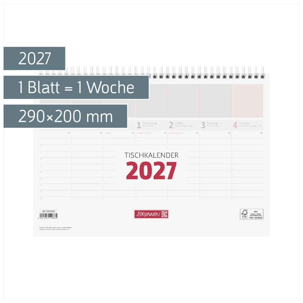 Tischkalender 2027 | 290×200 mm, weiß