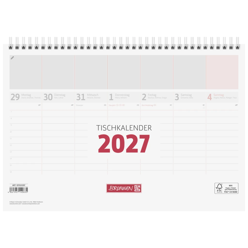 Tischkalender 2027 | 290×200 mm, weiß