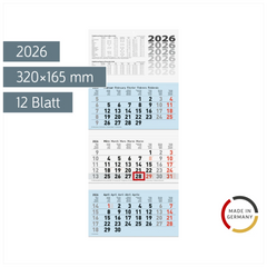 3-Monatskalender 2026 | blau, 320×740 mm