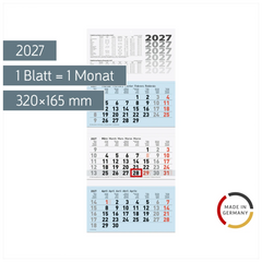 3-Monatskalender 2027 | blau, 320×740 mm