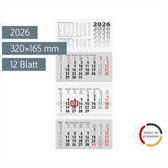 3-Monatskalender 2026 | grau, 320×740 mm