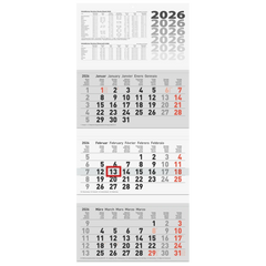 3-Monatskalender 2026 | grau, 320×740 mm