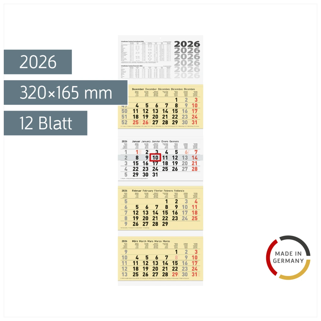 4-Monatskalender 2026 | chamois, 320×940 mm