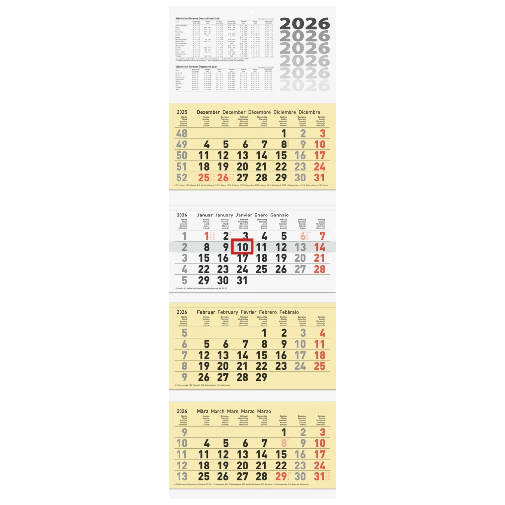 4-Monatskalender 2026 | chamois, 320×940 mm