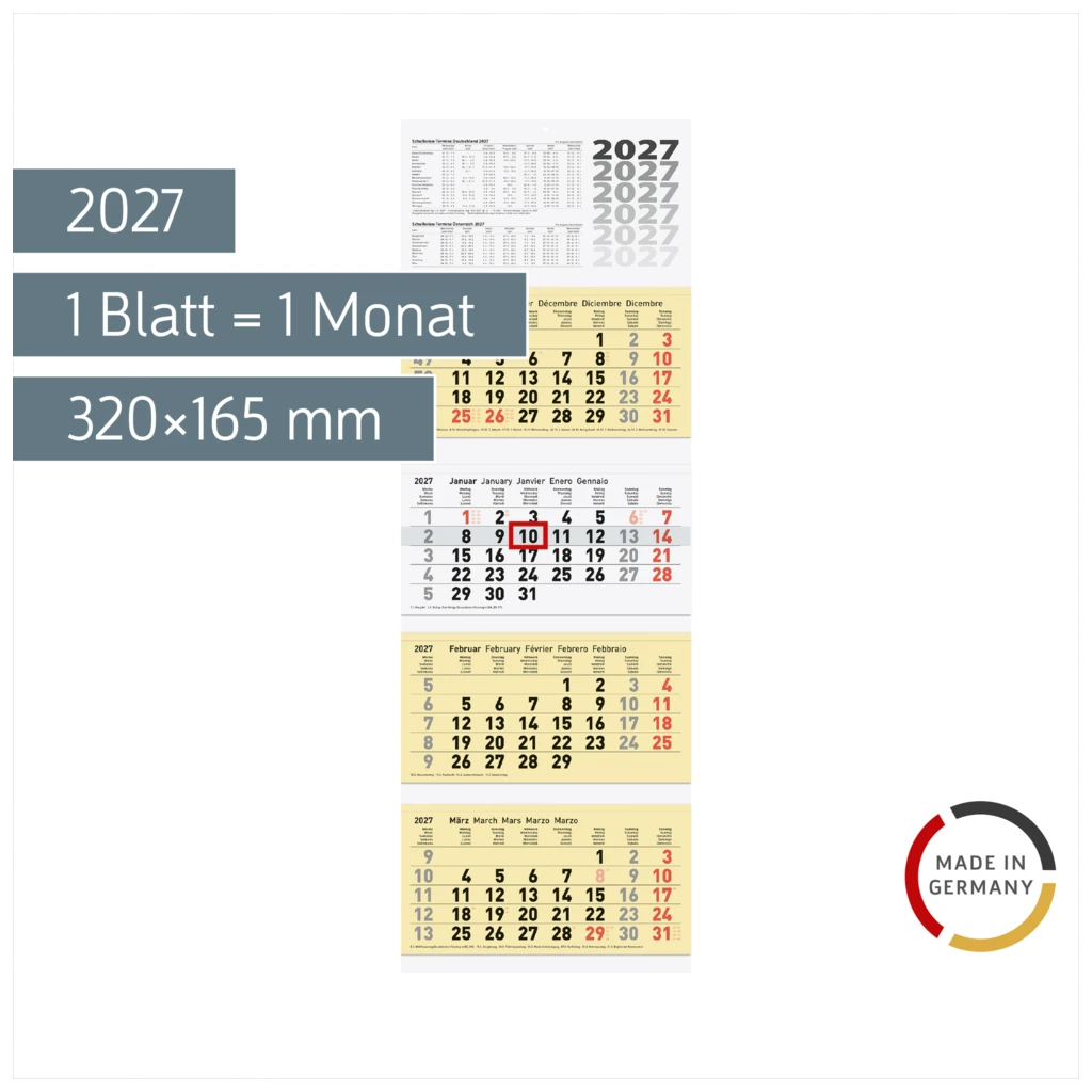 4-Monatskalender 2027 | chamois, 320×940 mm