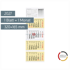 4-Monatskalender 2027 | chamois, 320×940 mm