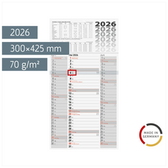 3-Monatskalender 2026 | grau, 300×560 mm
