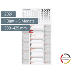 3-Monatskalender 2027 | grau, 300×560 mm