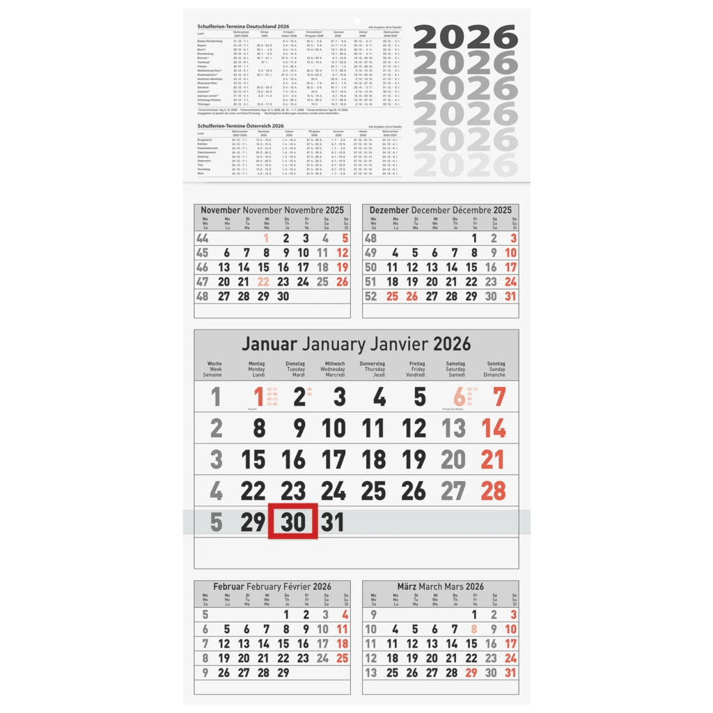 5-Monatskalender 2026 | 300×585 mm