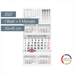 5-Monatskalender 2027 | 30×58,5 cm