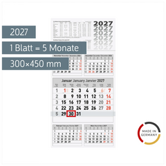5-Monatskalender 2027 | 300×585 mm