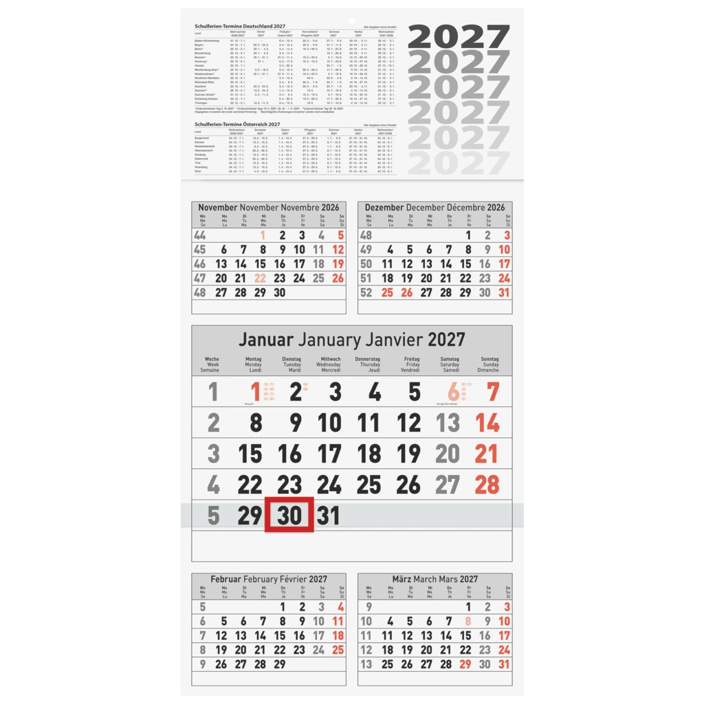 5-Monatskalender 2027 | 300×585 mm