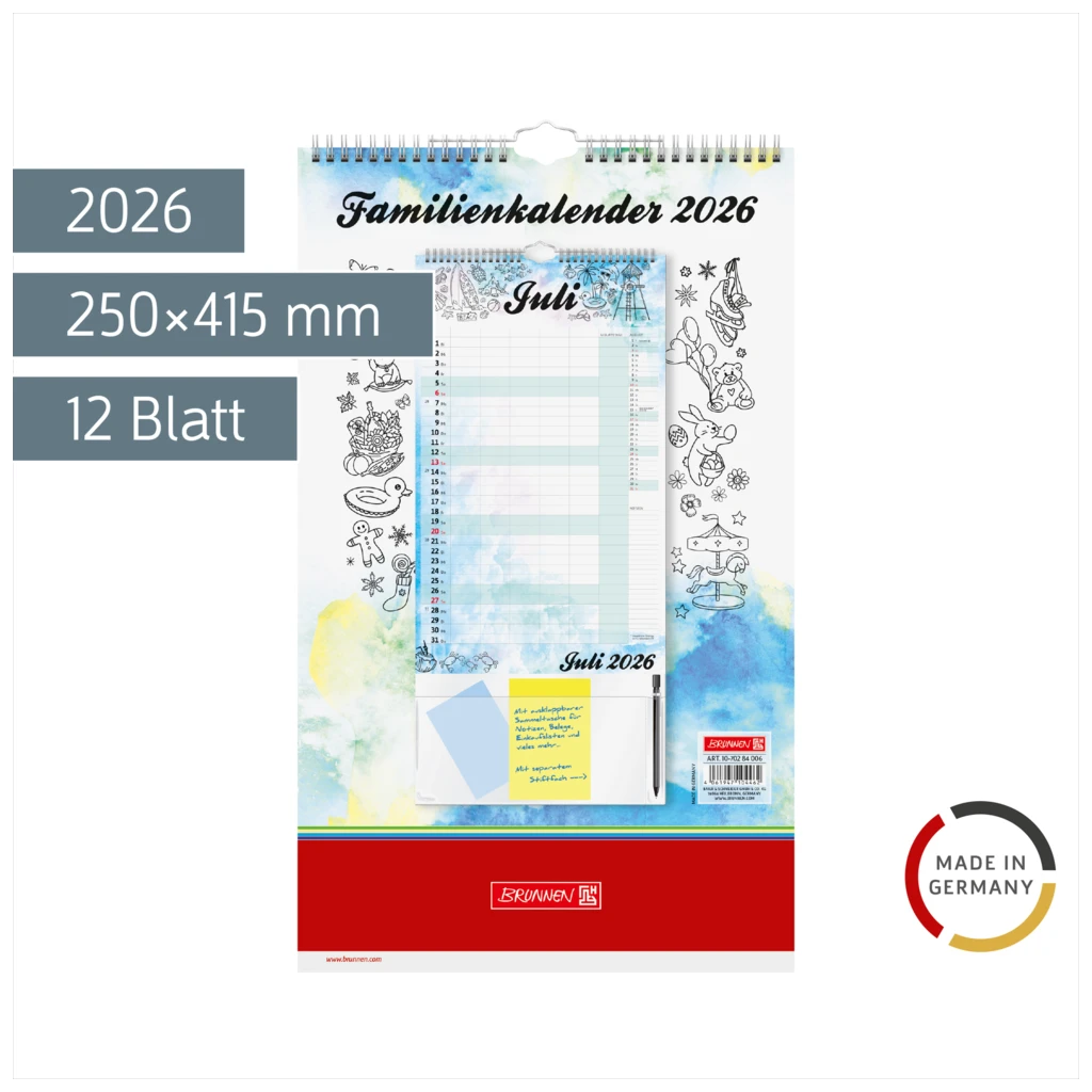 Familienkalender 2026 „Aquarell“ | 250×415 mm