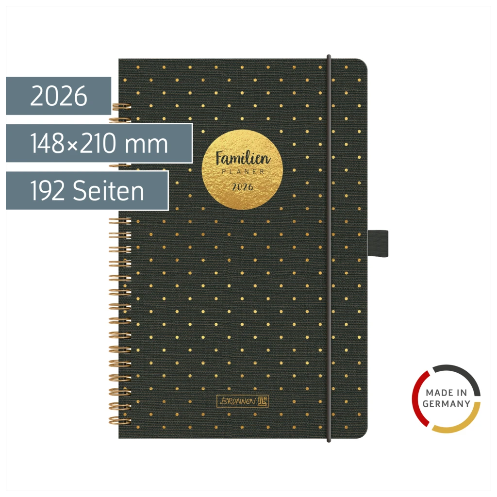 Buchkalender Familienplaner 2026 „Gold-Punkte“ | A5, Kunststoff