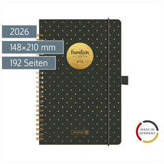 Buchkalender Familienplaner 2026 „Gold-Punkte“ | A5, Kunststoff
