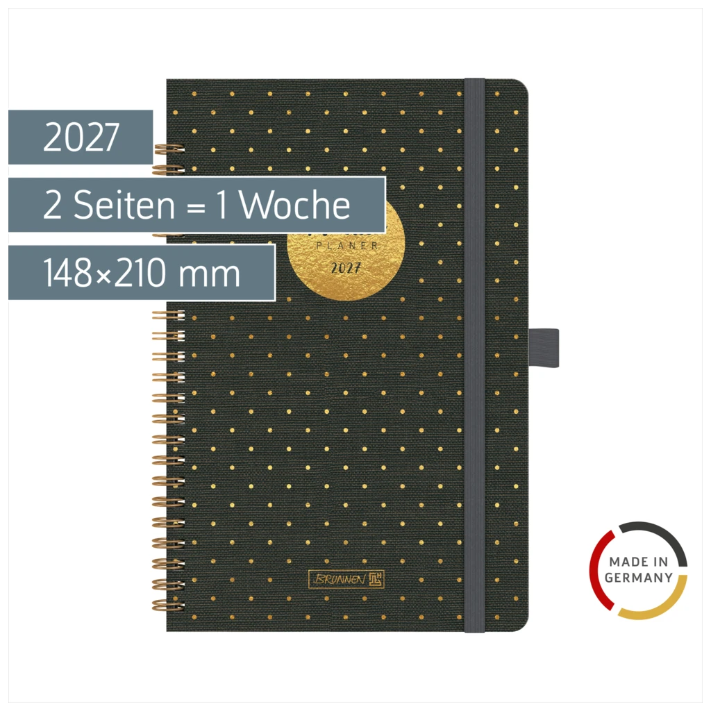 Buchkalender Familienplaner 2027 „Gold-Punkte“ | A5, Kunststoff