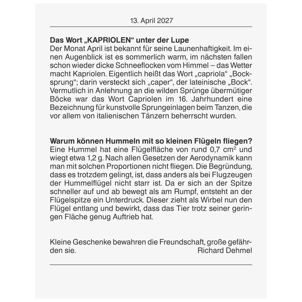 Abreißkalender 2027 Nr. 13 | 98×142 mm