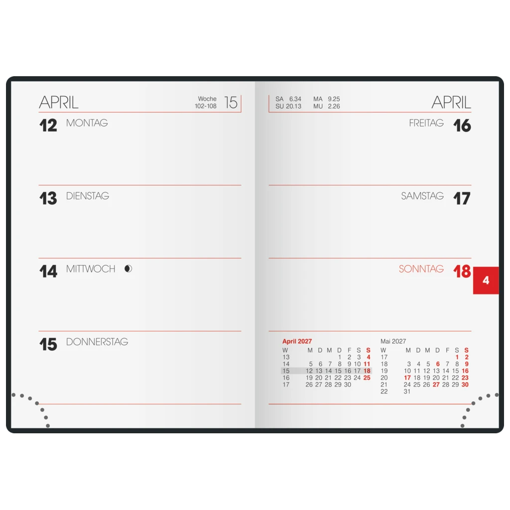 Taschenkalender Mod. 713 2027 | A7, Leder, schwarz
