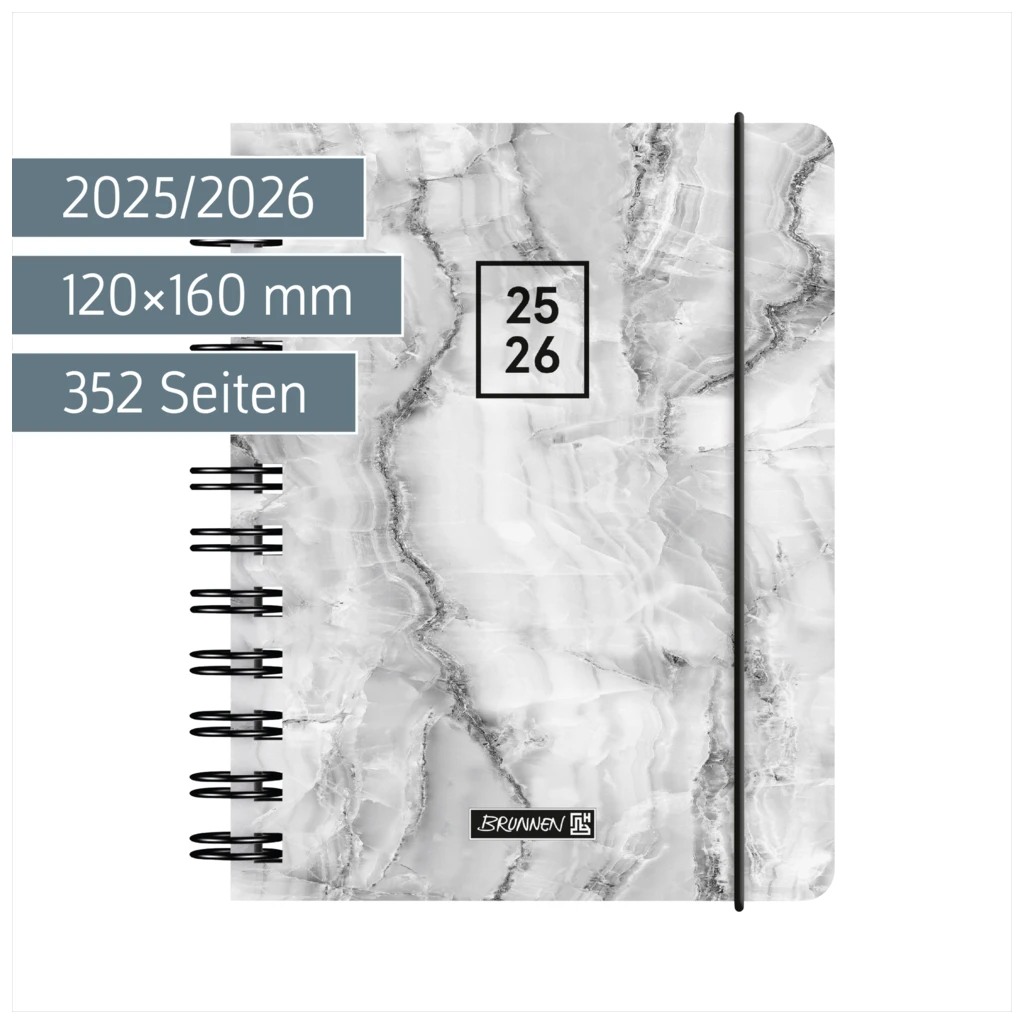 Schülerkalender 2025/2026 „Grey Marble“ | A6, Kunststoff