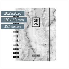 Schülerkalender 2025/2026 „Grey Marble“ | A6, Kunststoff