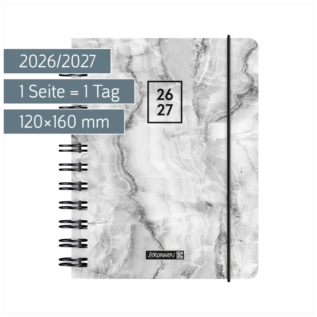 Schülerkalender 2026/2027 „Grey Marble“ | A6, Kunststoff
