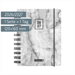 Schülerkalender 2026/2027 „Grey Marble“ | A6, Kunststoff