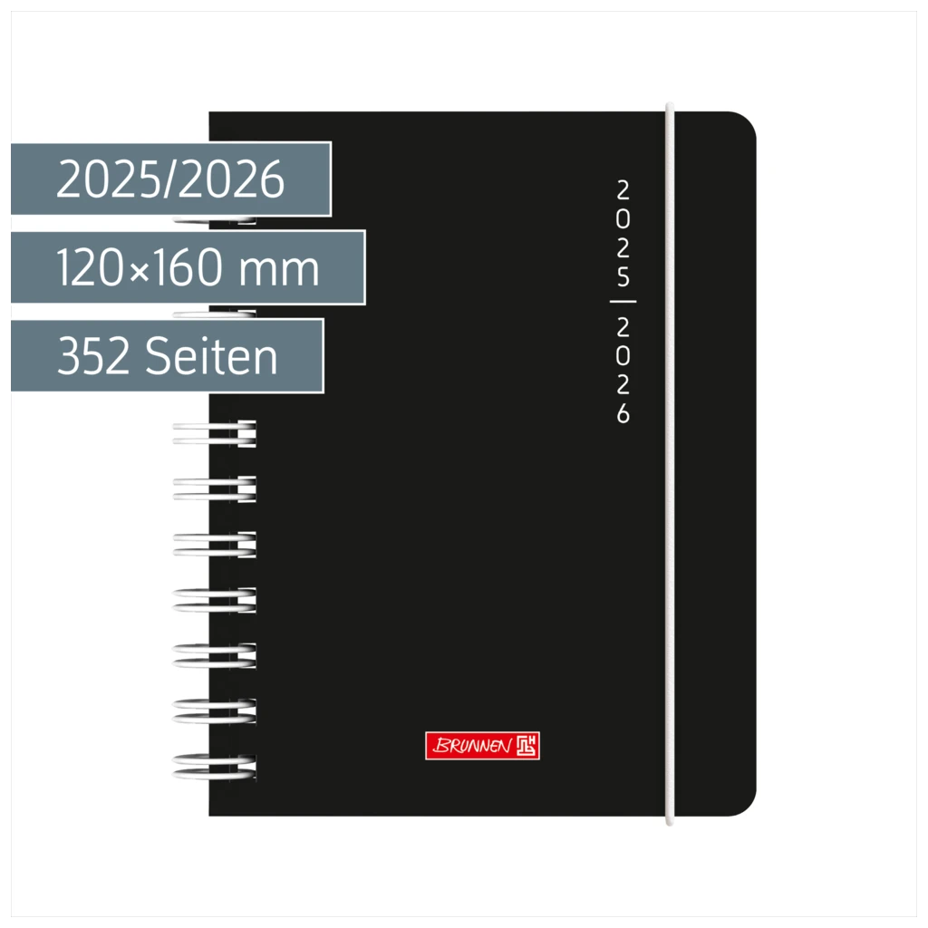 Schülerkalender 2025/2026 „Plain Black“ | A6, Kunststoff