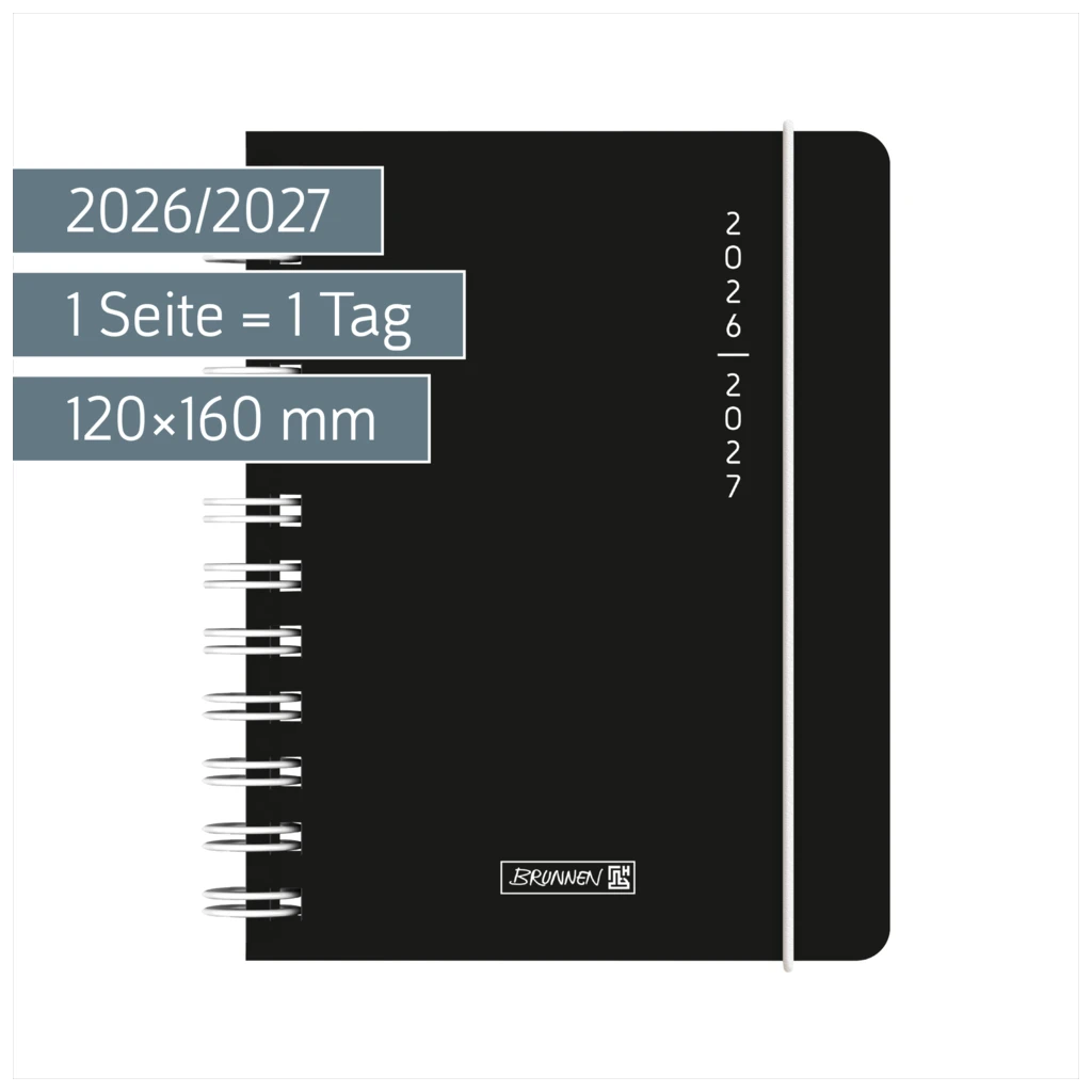 Schülerkalender 2026/2027 „Plain Black“ | A6, Kunststoff