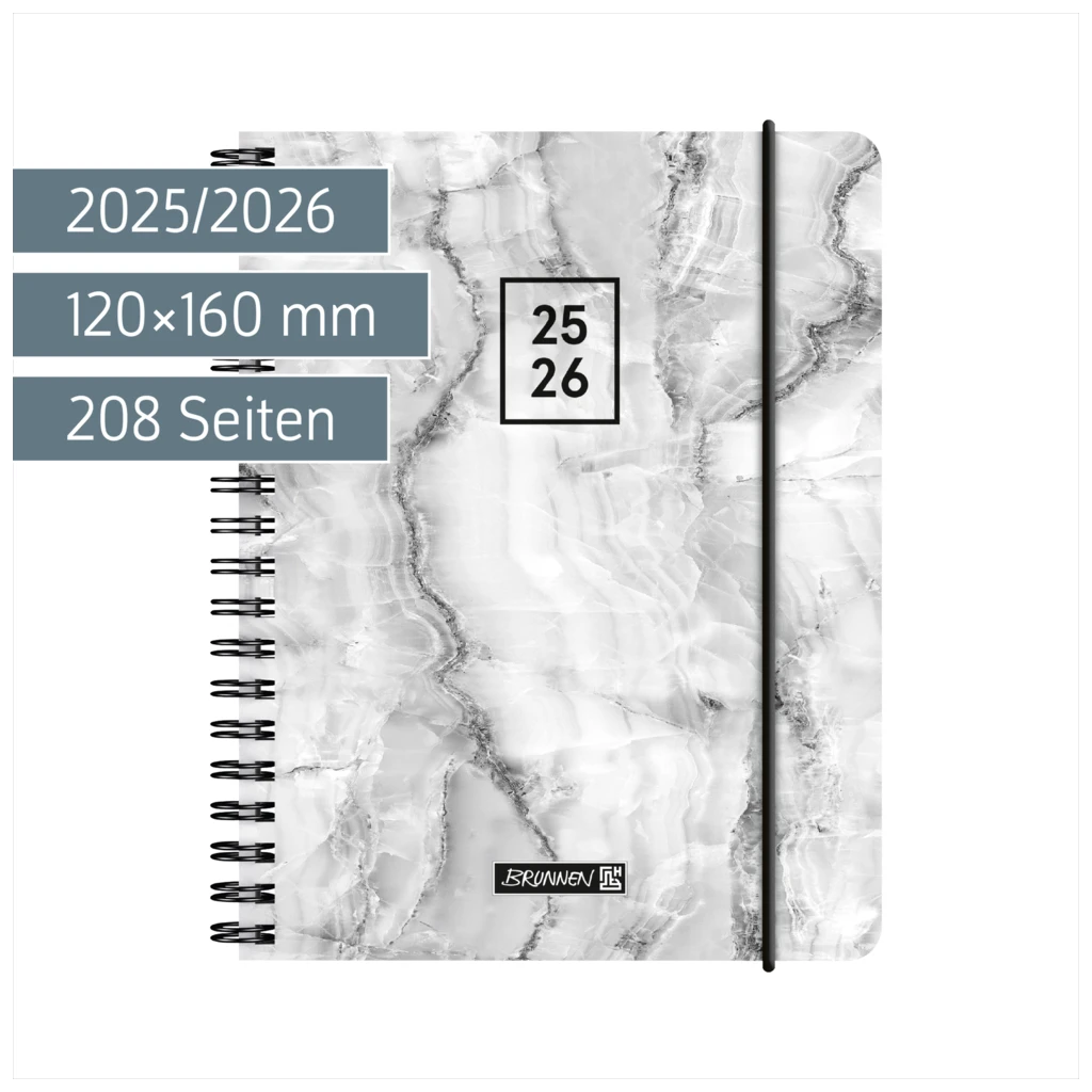 Schülerkalender 2025/2026 „Grey Marble“ | A6, Kunststoff