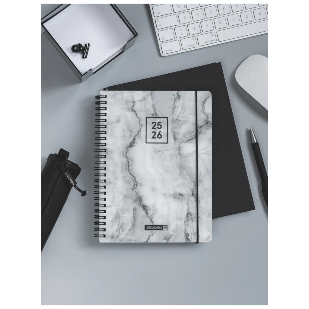 Schülerkalender 2025/2026 „Grey Marble“ | A6, Kunststoff