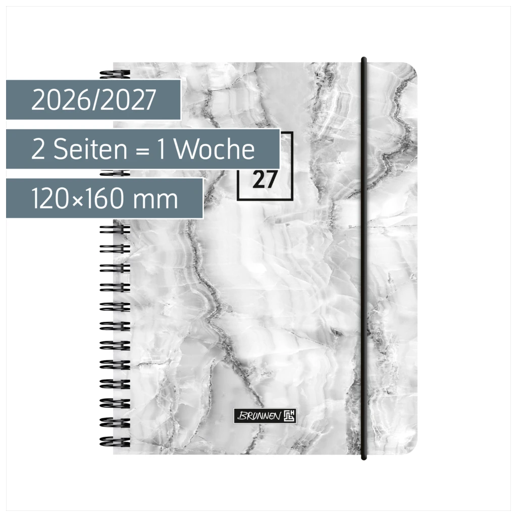 Schülerkalender 2026/2027 „Grey Marble“ | A6, Kunststoff